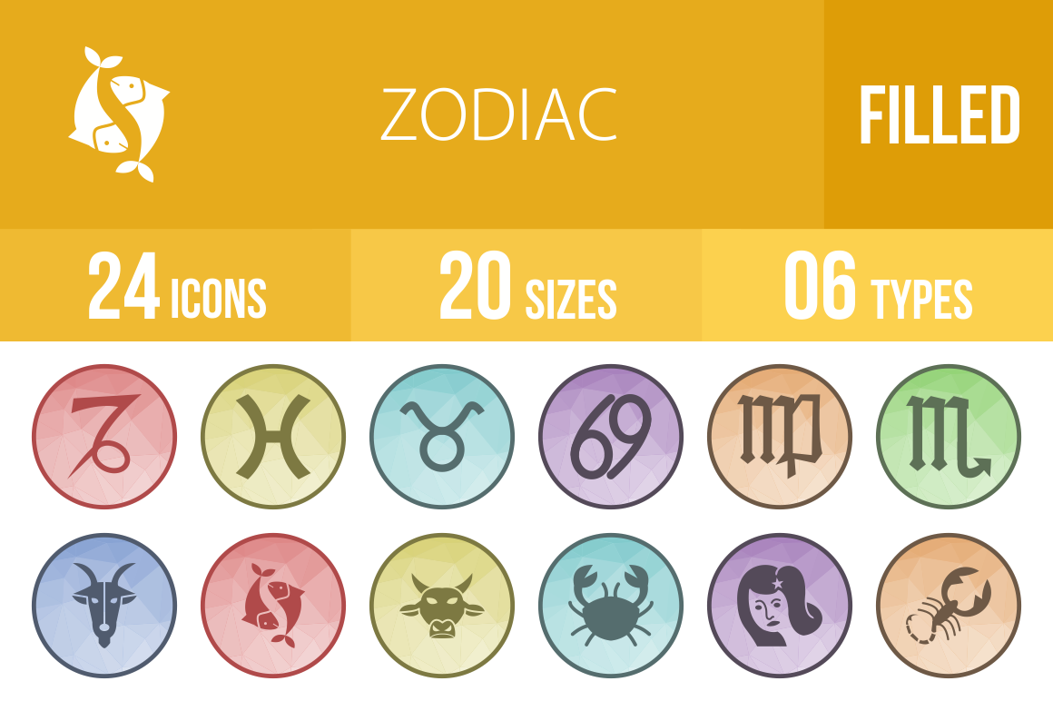 24 Zodiac Filled Low Poly B/G Icons | Icons ~ Creative Market