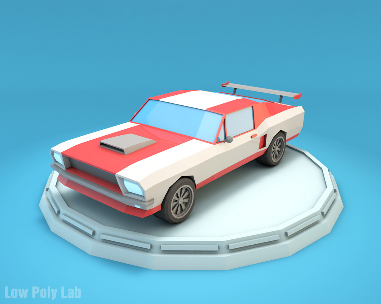 Mustang low poly 3D Model in Racing 3DExport