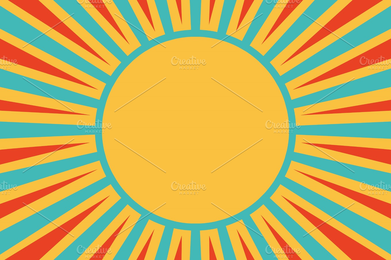 Sun Red Yellow Blue Background Pop Art Retro Illustrator Graphics ~ Creative Market 