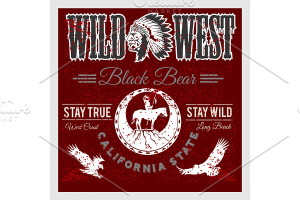 Set Of Wild West American Indian Designed Elements Monochrome Style