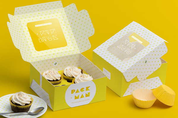 Download Four Cupcake Box Mockup 01 | Creative Photoshop Templates ...