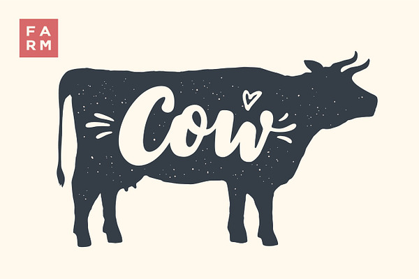 isolated cow silhouette with lettering pre designed illustrator graphics creative market isolated cow silhouette with lettering