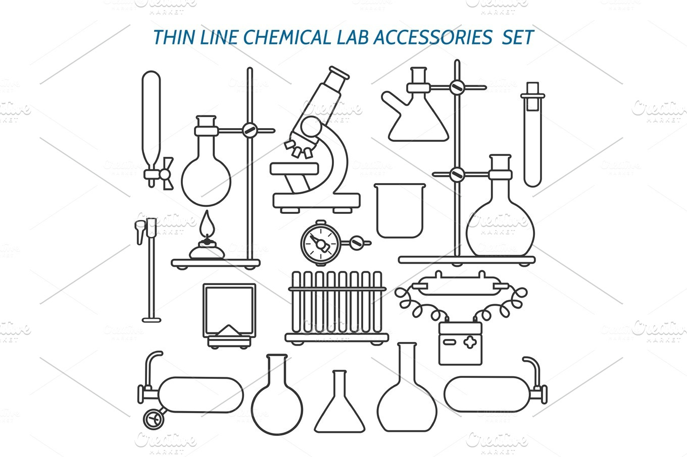 Thin line chemical lab equipment | Pre-Designed Illustrator Graphics