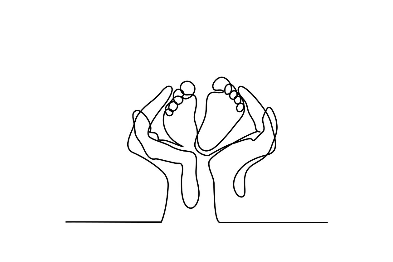 Foot hold. Baby hand line draw. Foot symbol. Hands Weave a Protection symbol over you.