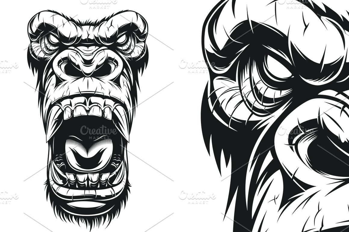 Ferocious gorilla head Animal Illustrations Creative Market