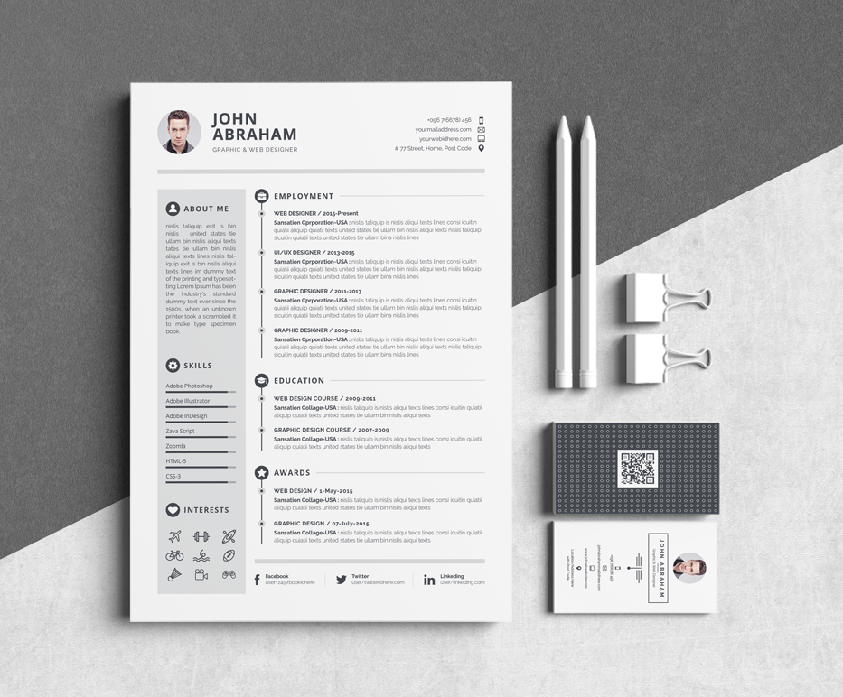 Resume Cv John Abraham Creative Illustrator Templates Creative Market