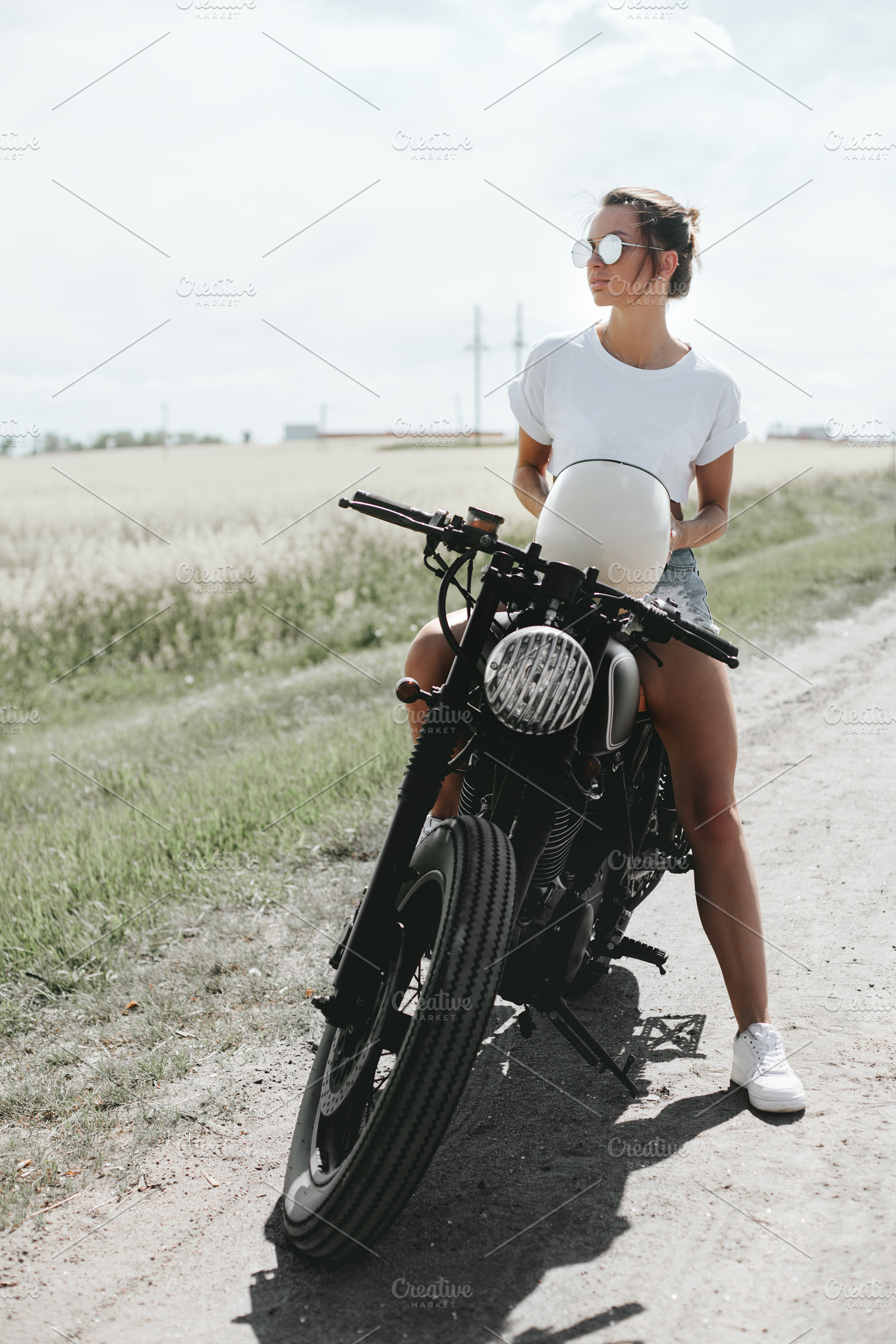 Biker Girl Sitting On Motorcycle Featuring Woman Fashion And Retro High Quality 8976