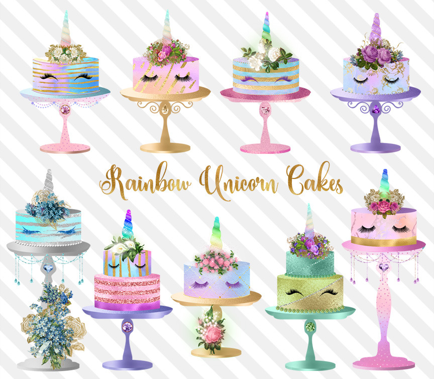 Rainbow Unicorn Cakes Clipart Pre Designed Photoshop Graphics Creative Market