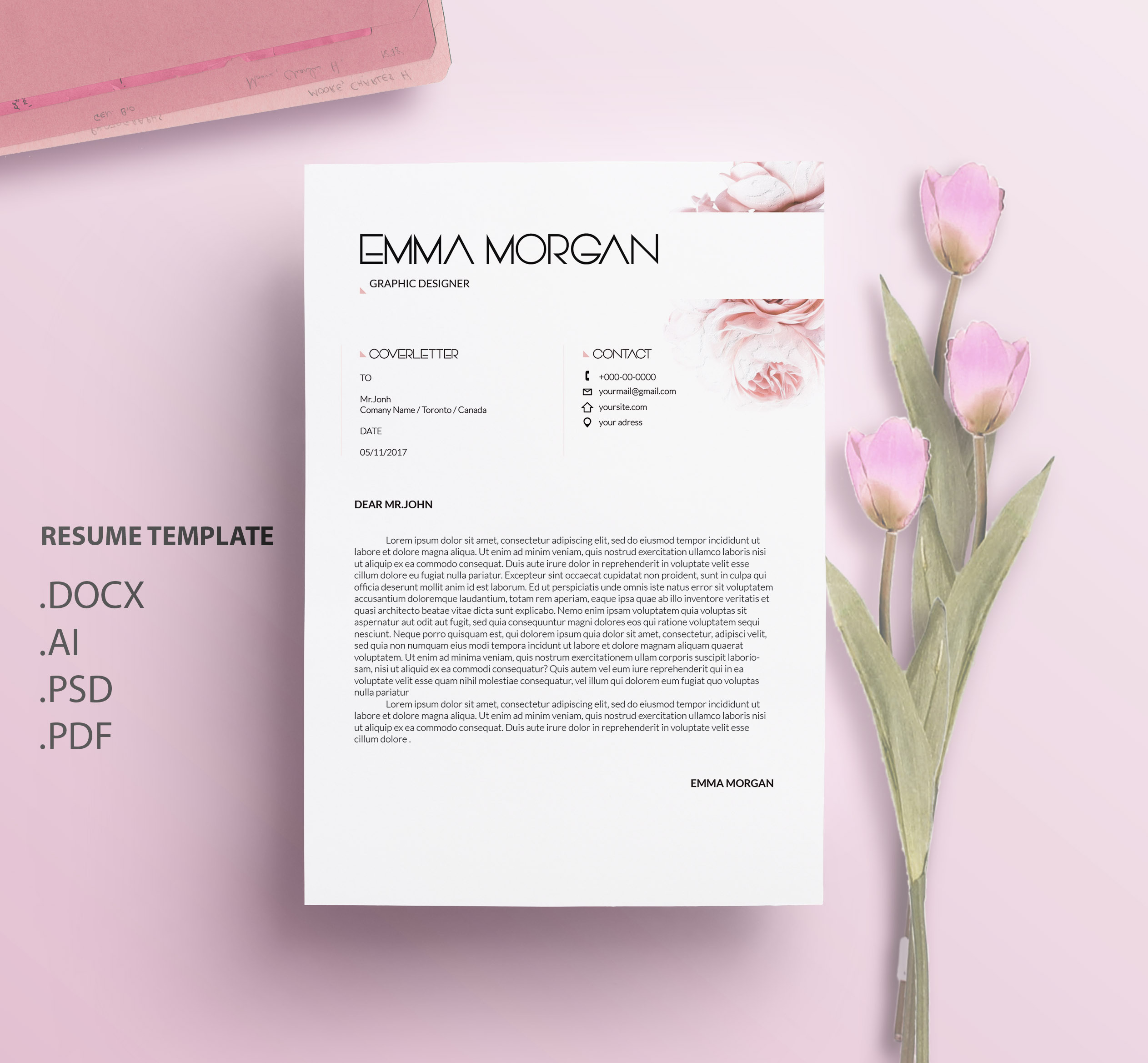 Oil paint flower CV / Resume M | Illustrator Templates ~ Creative Market