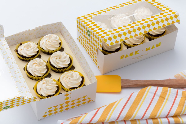 Four Cupcake Box Mockup 02 Creative Photoshop Templates Creative Market