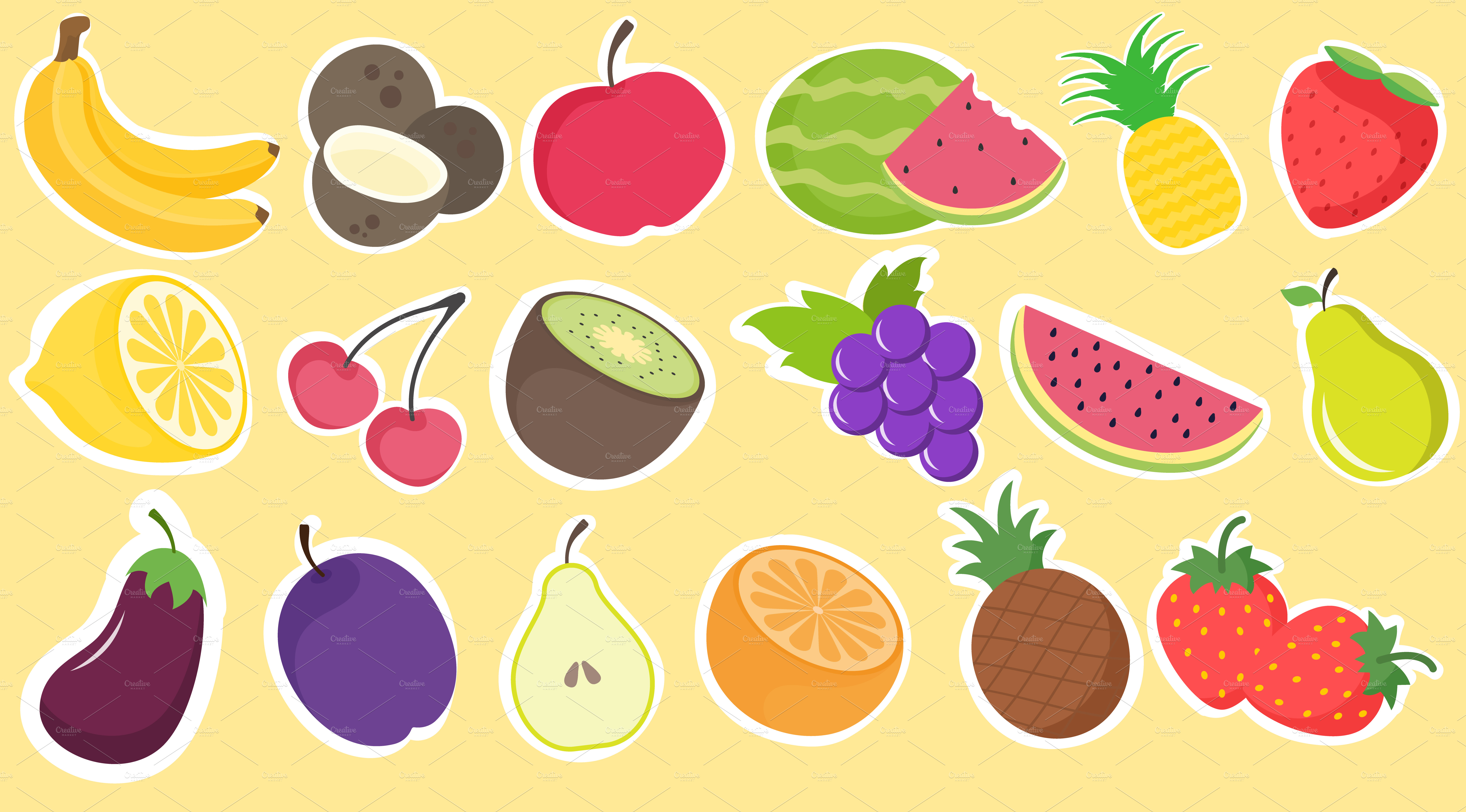 Hand drawn fruit stickers Food Illustrations Creative Market