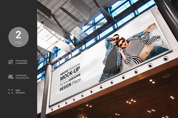 Download Indoor Billboard Mock Up Creative Photoshop Templates Creative Market PSD Mockup Templates