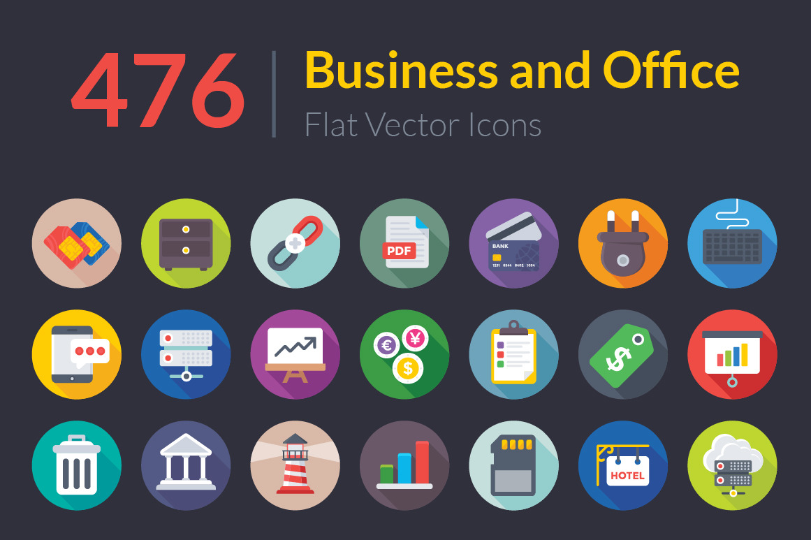 476 Business and Office Flat Icons | Illustrator Graphics ~ Creative Market