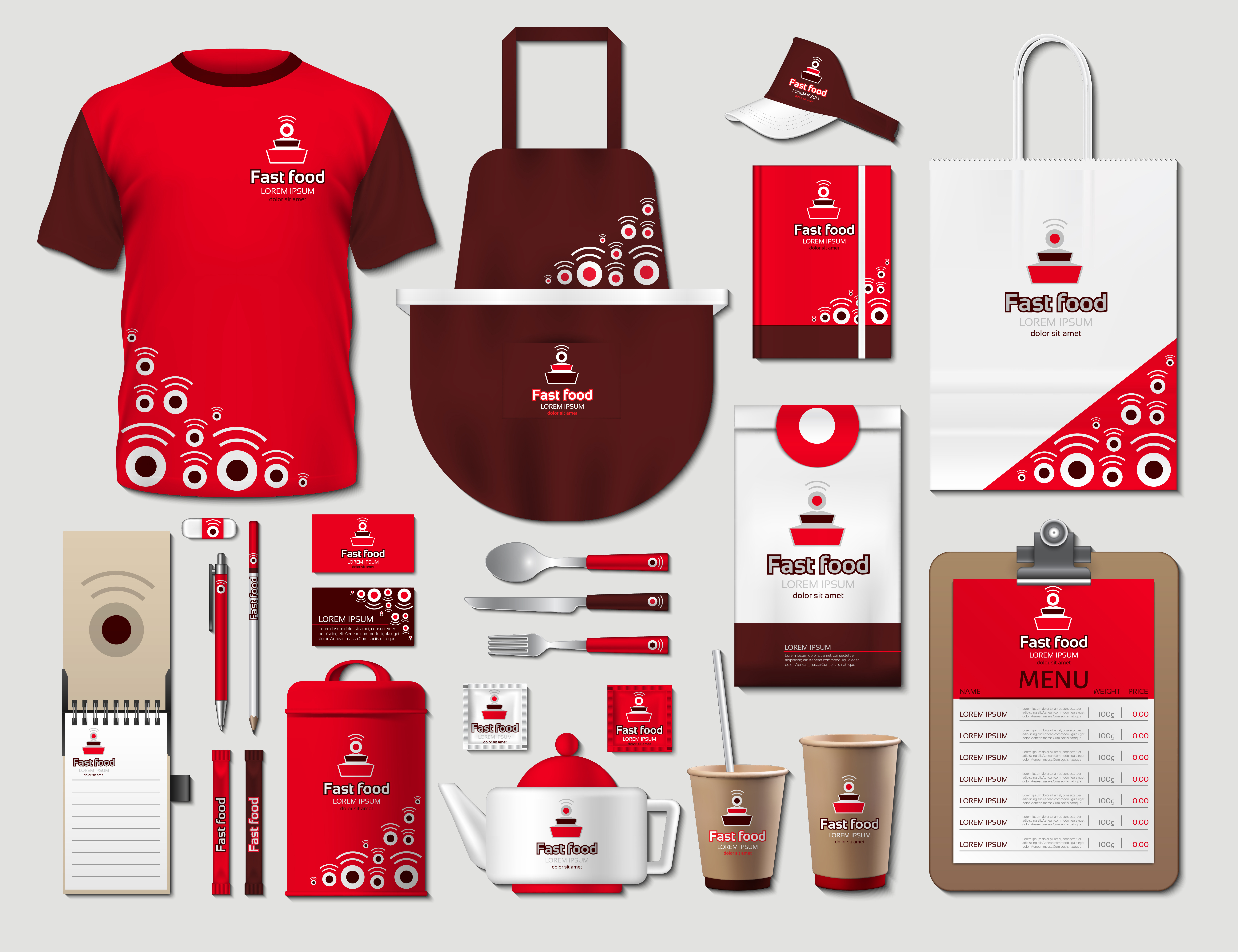 Download Vector Red Fast Food Identity Mockup Creative Illustrator Templates Creative Market