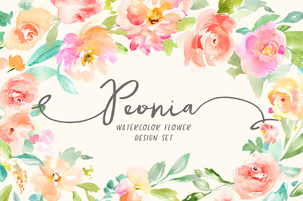 Peonia Watercolor Design Set | Photoshop Graphics ~ Creative Market