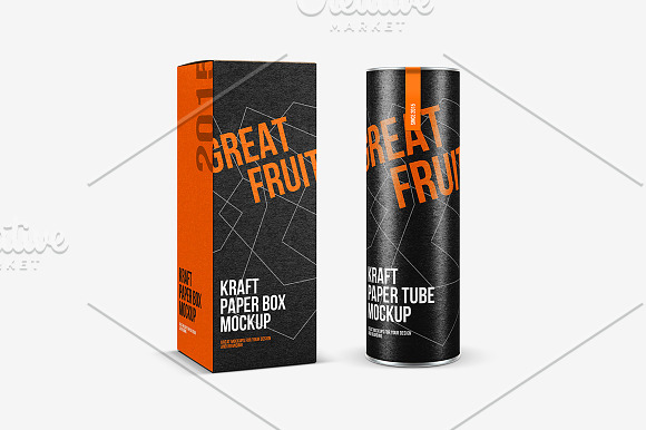 Download Kraft Box With Paper Tube Mockup Creative Photoshop Templates Creative Market