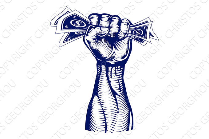 Fist holding up money | Illustrator Graphics ~ Creative Market