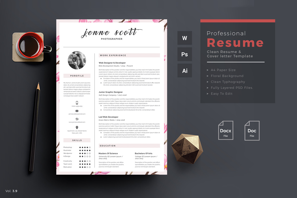 Resume/CV | Jenne | Resume Templates ~ Creative Market