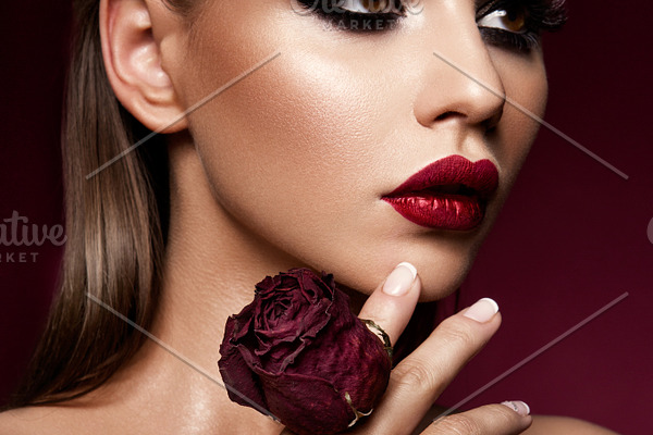 Smoky Eyes Make Up Glamour Lady Portrait Featuring Beautiful Face And