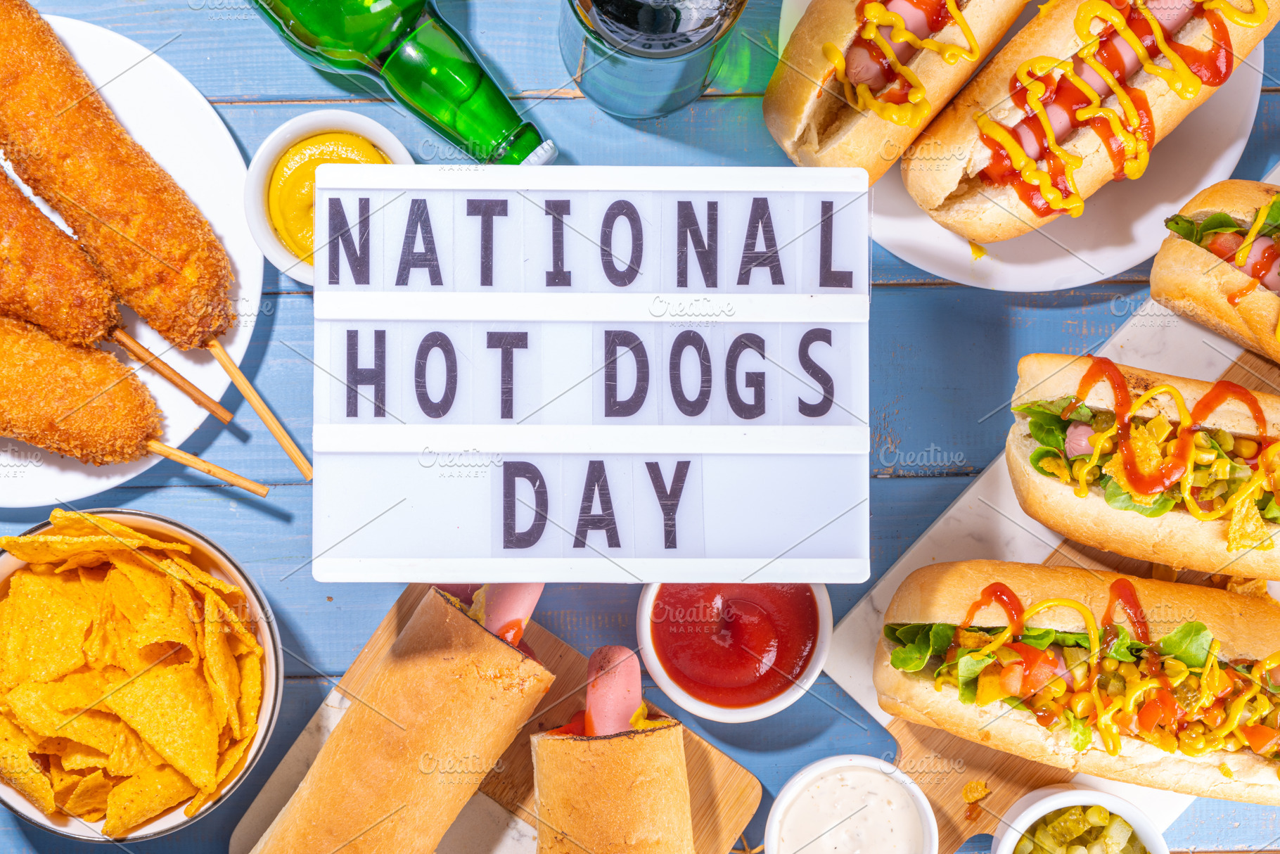 National Hot Dogs day background Food Images Creative Market