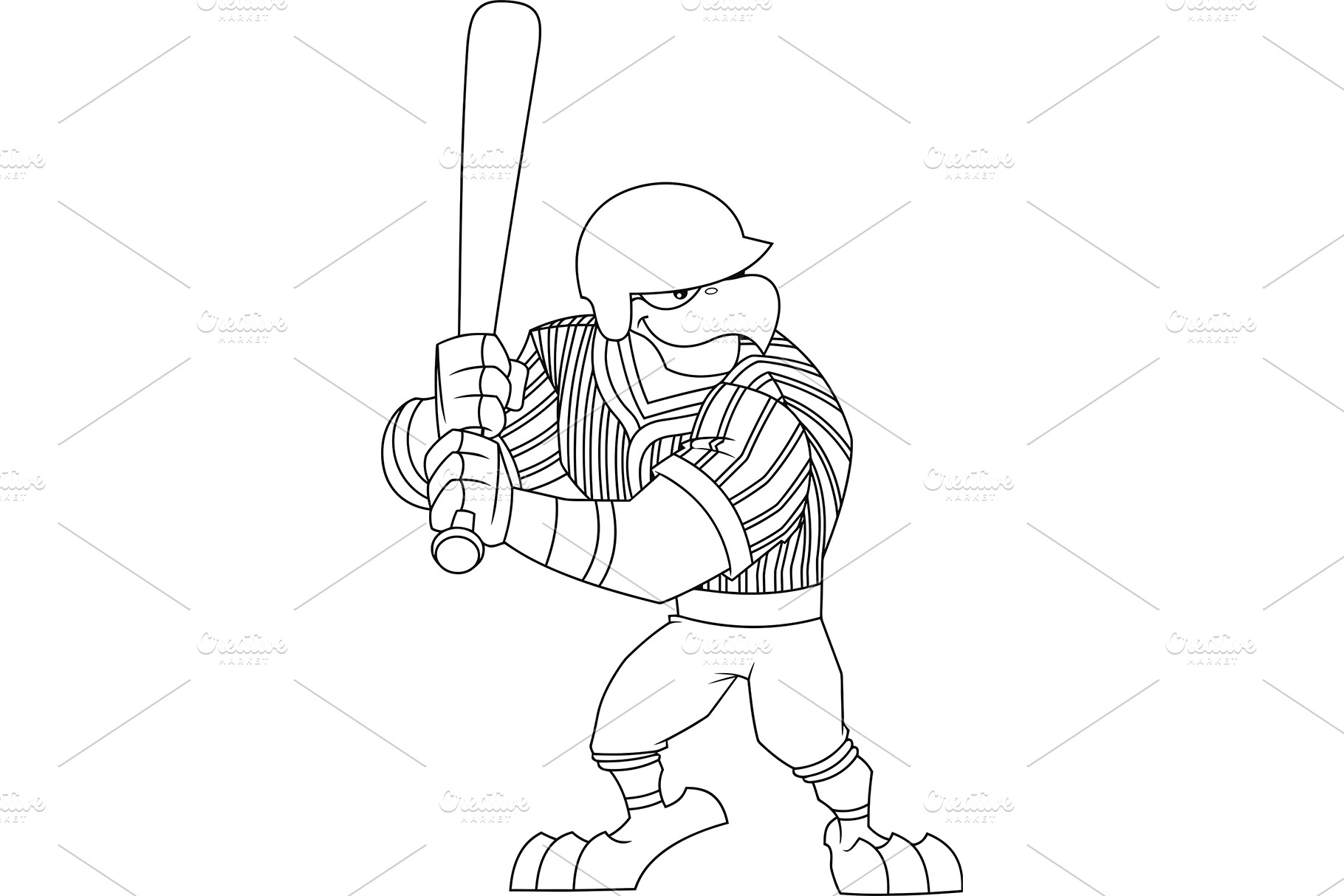 Hand Drawn Sketch of Baseball Player in Black Isolated on White