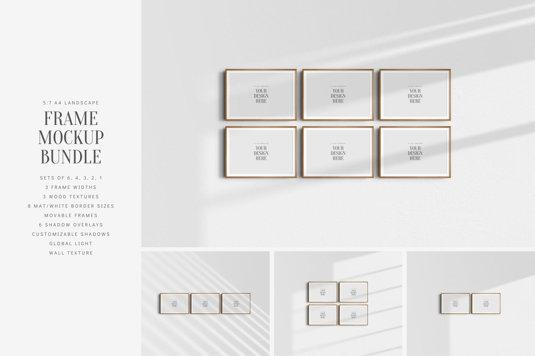 Gallery Wall Mockup, 5 Frames