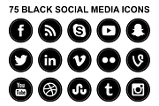 Black Social Media Round Icons | Pre-Designed Illustrator Graphics