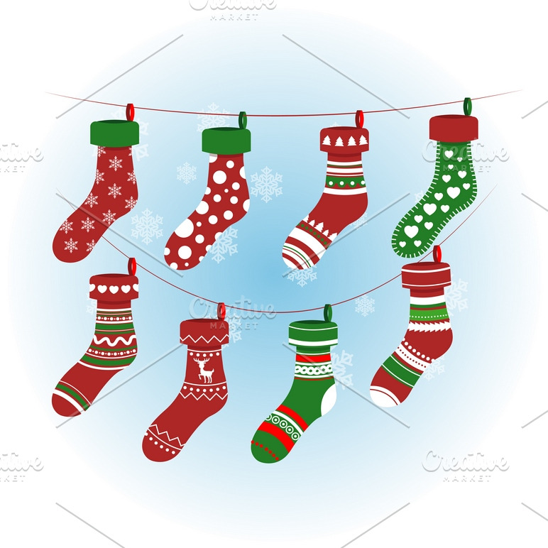 Christmas socks in red colour | Decorative Illustrations ~ Creative Market