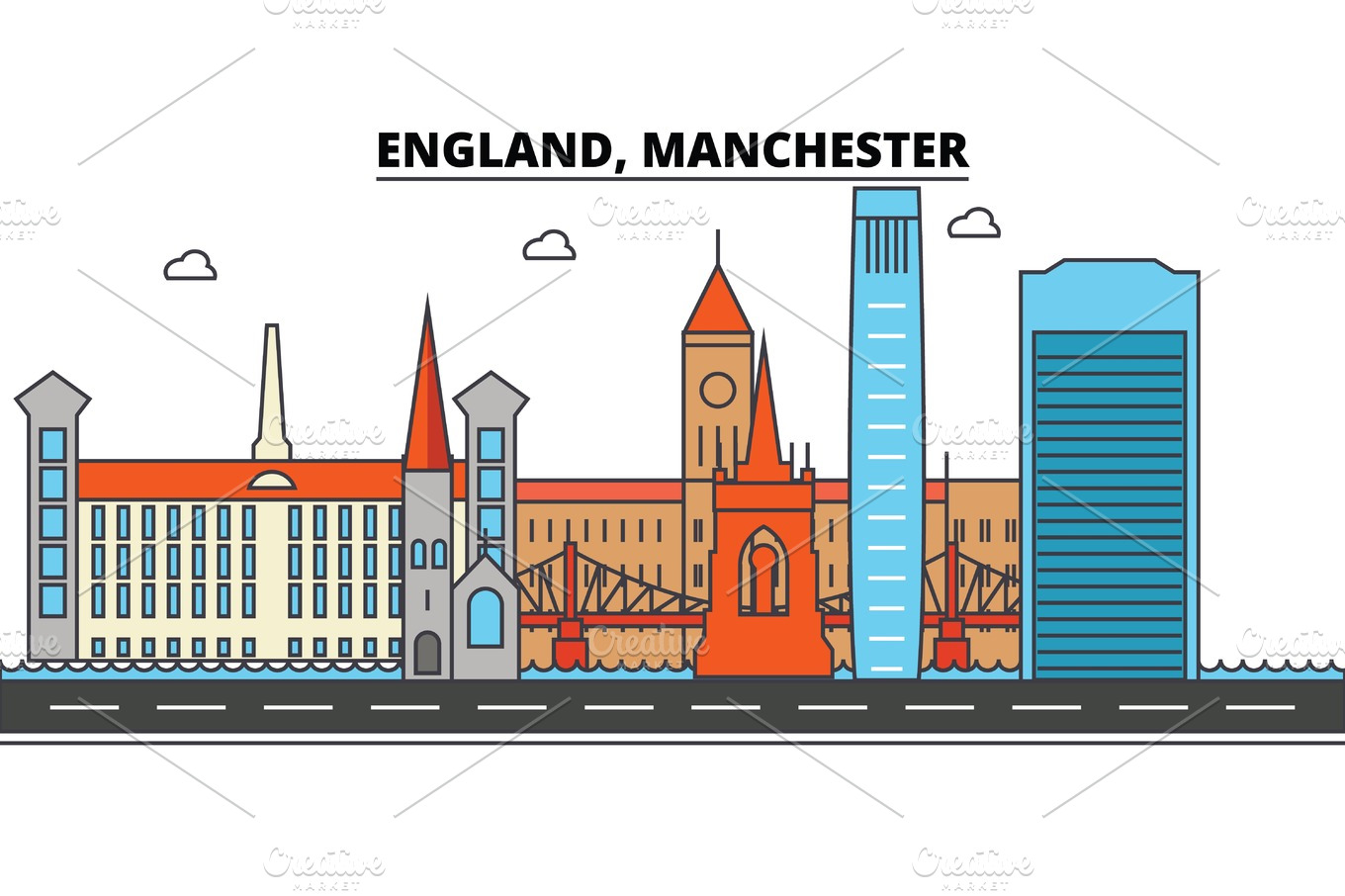 England, Manchester. City skyline: architecture, buildings, streets ...