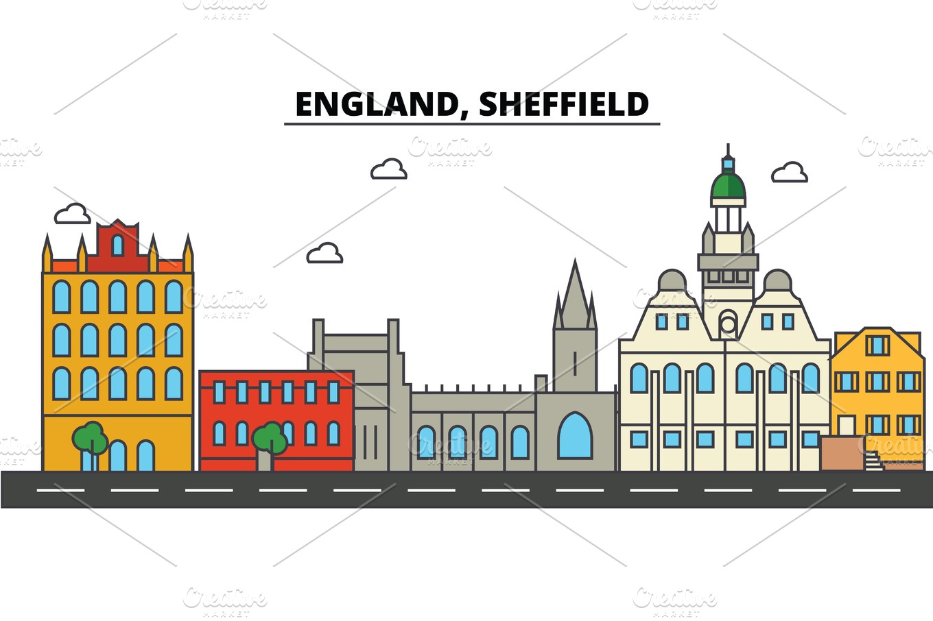 England, Sheffield. City skyline: architecture, buildings, streets ...