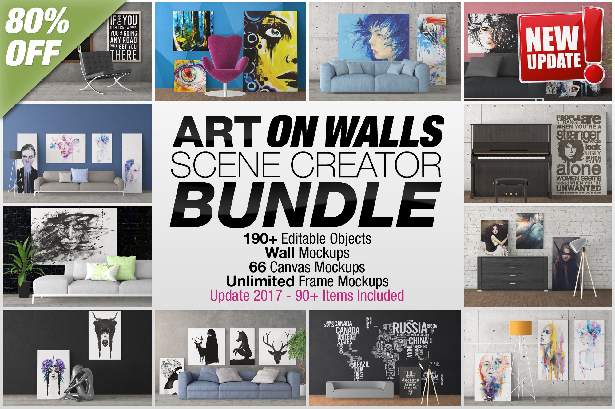 Download Art On Walls Scene Creator Bundle Creative Photoshop Templates Creative Market