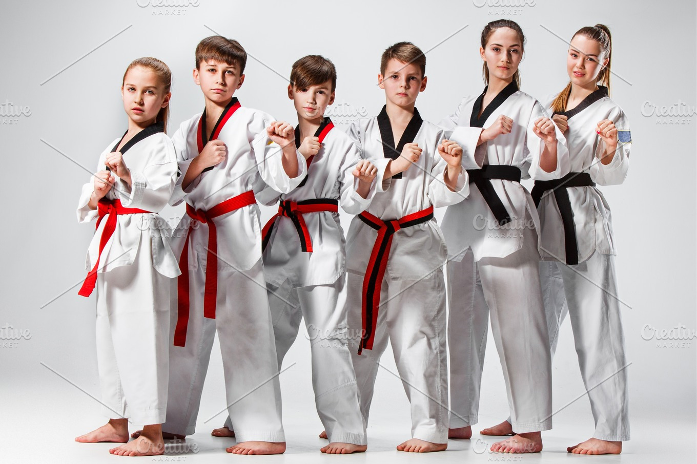 Download The studio shot of group of kids training karate martial ...