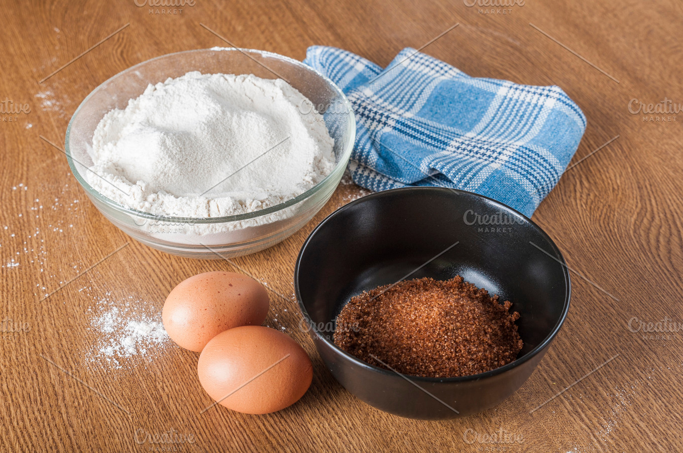 flour-bowl-eggs-and-brown-sugar-containing-flour-eggs-and-sugar