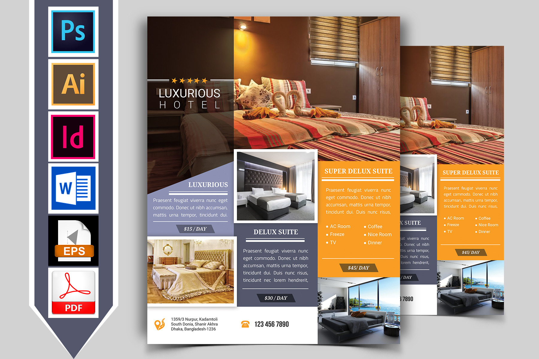 Hotel Flyer Template Vol 01 Creative Illustrator Templates Creative Market