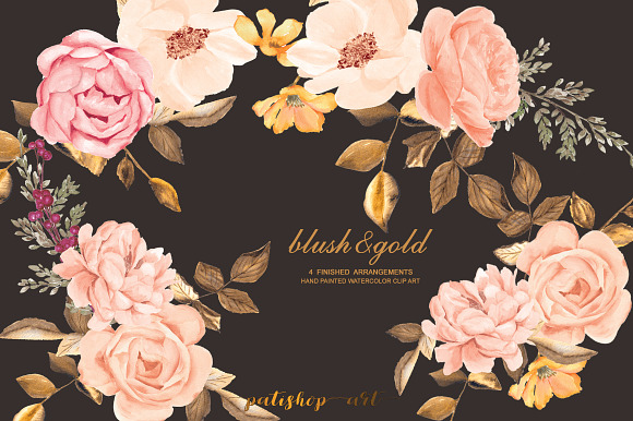 Blush and Gold Glam Rose Clip Art, Digital Instant Download