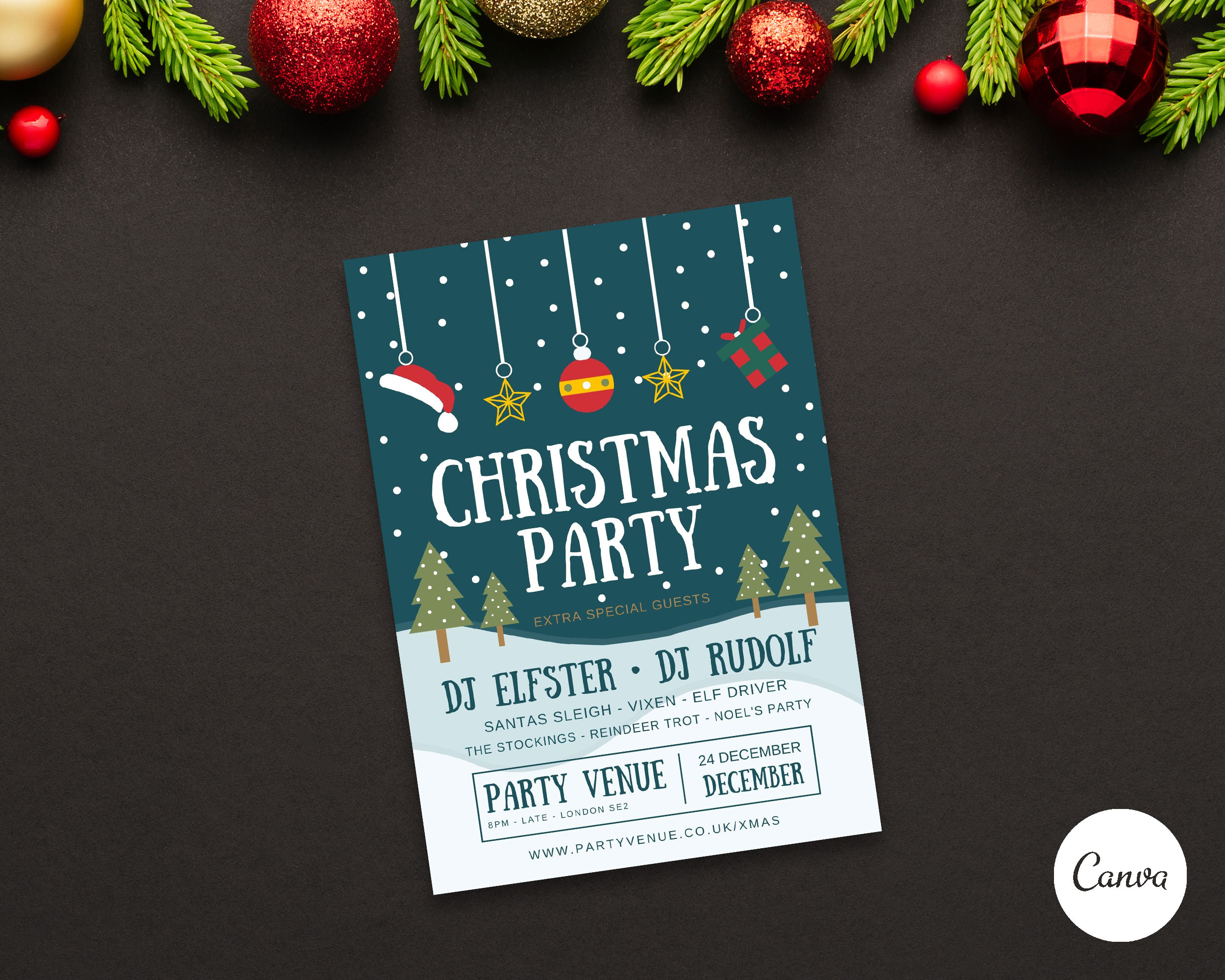 Canva Christmas Party Flyer Template | Flyer Templates ~ Creative Market