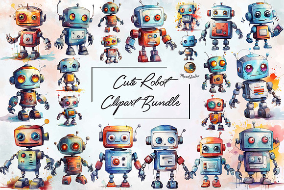 Cute Robots Clipart Digital Download Robots PNG Sublimation 