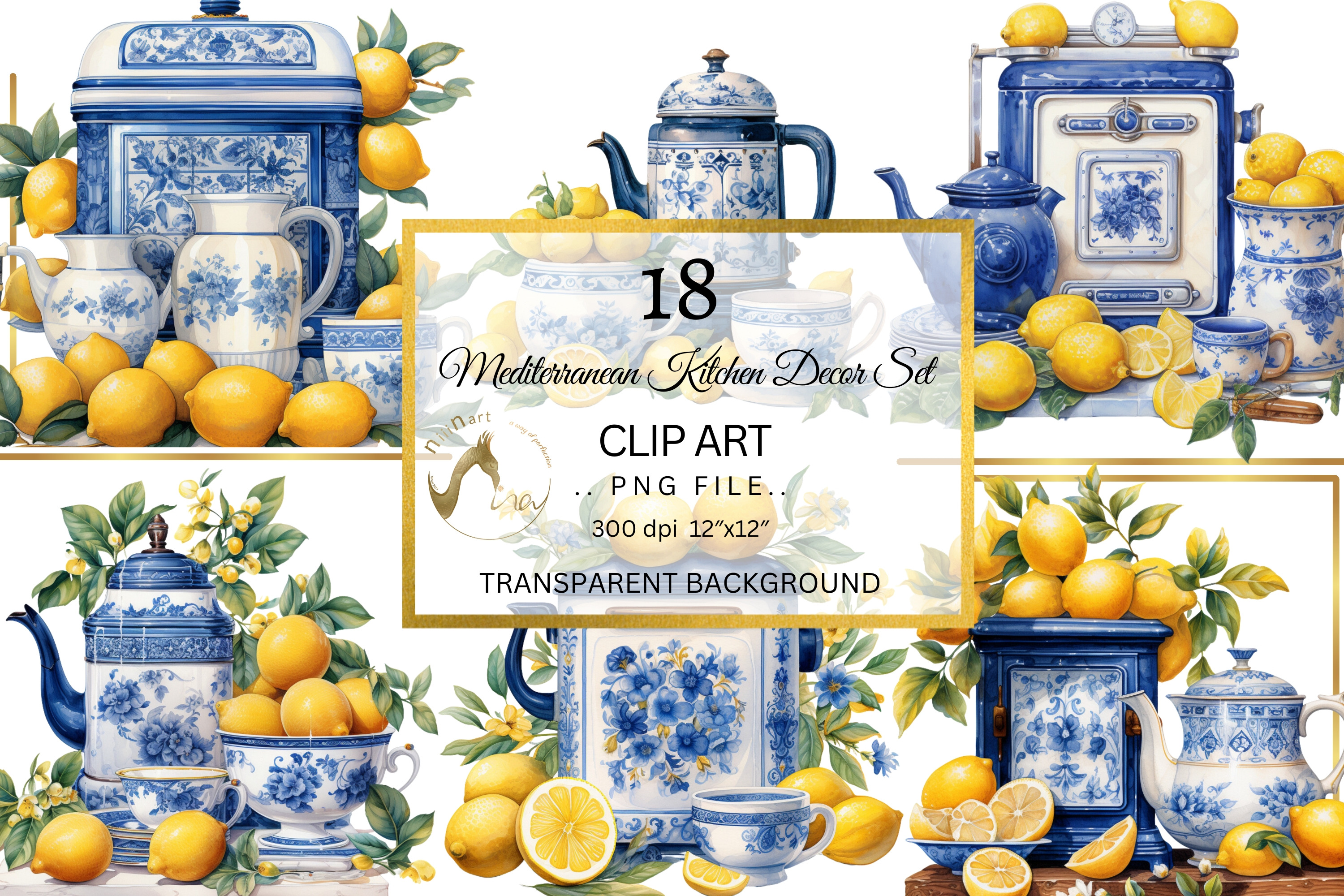 Mediterranean Kitchen Clipart, Vintage Kitchenware Clip art