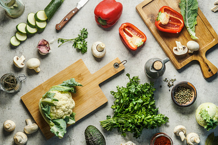 Dorado fish on cutting board.  Food Images ~ Creative Market