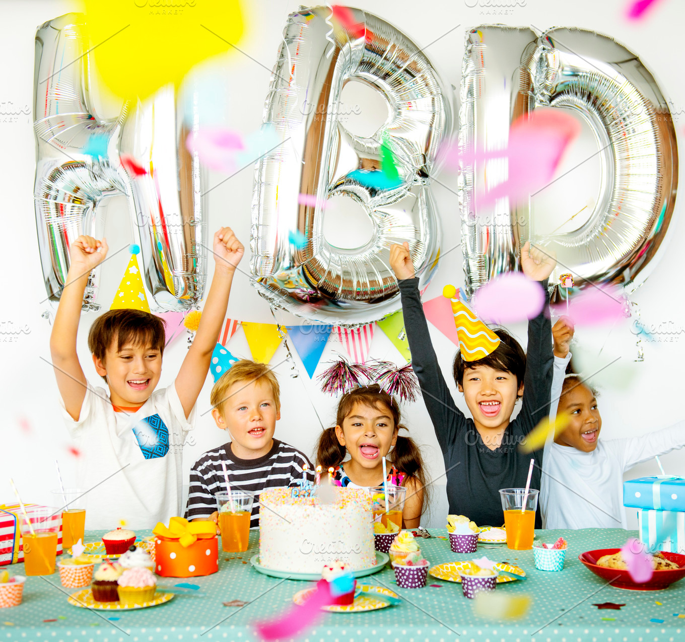 Happy kids having birthday party | People Images ~ Creative Market