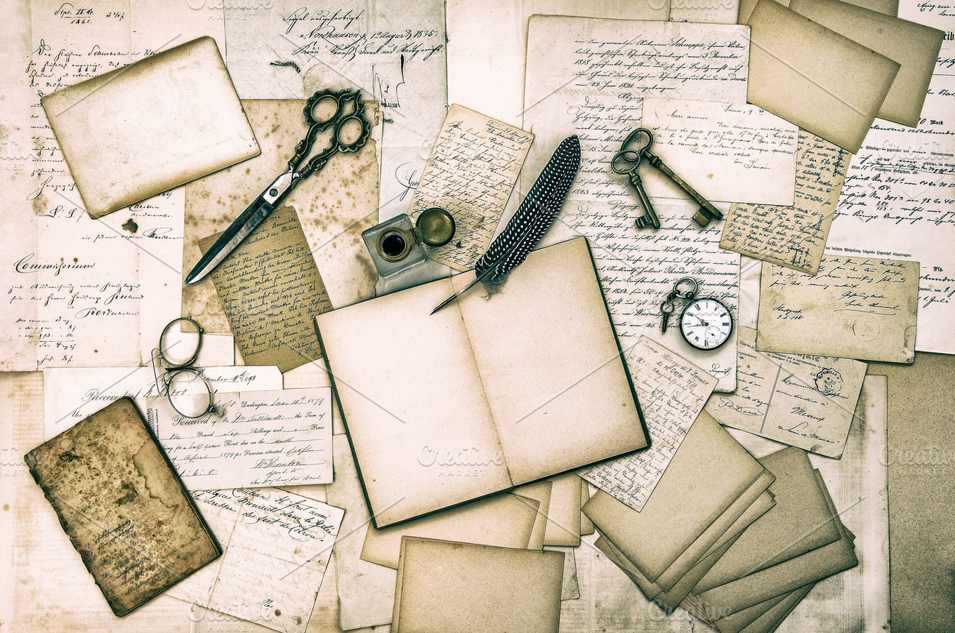 Antique accessories and old letters | Business Images ~ Creative Market