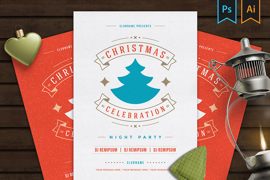 Christmas Party Invitation Flyer | Creative Illustrator Templates