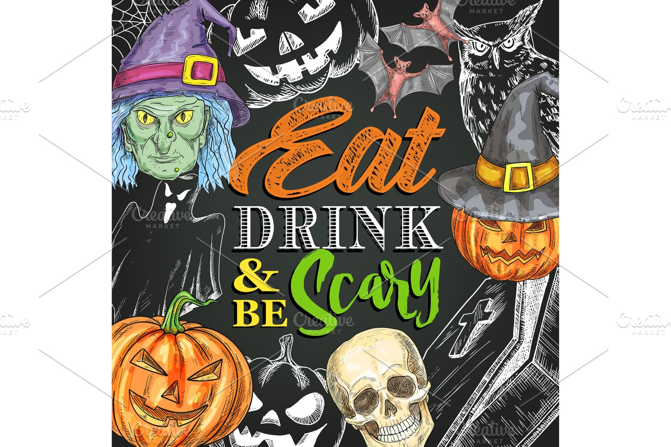 Halloween night party monster vector sketch poster | Seasonal ...