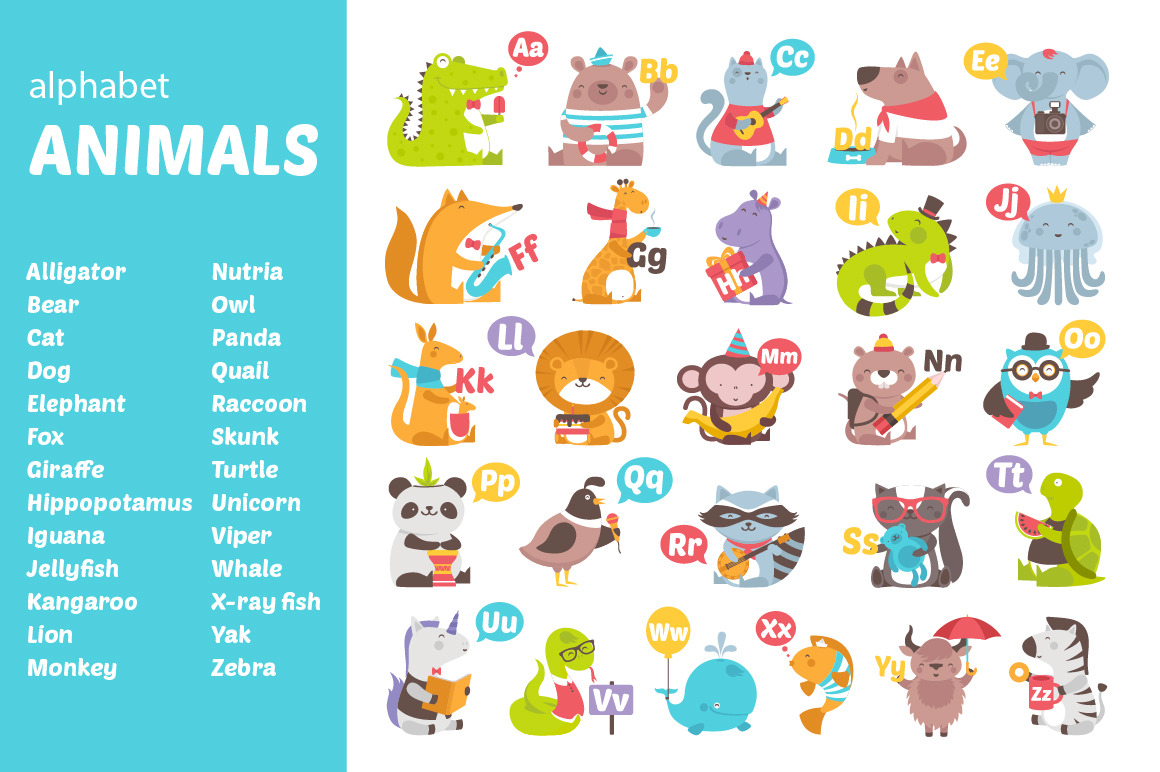 Alphabet "Animals" | Pre-Designed Illustrator Graphics ~ Creative Market