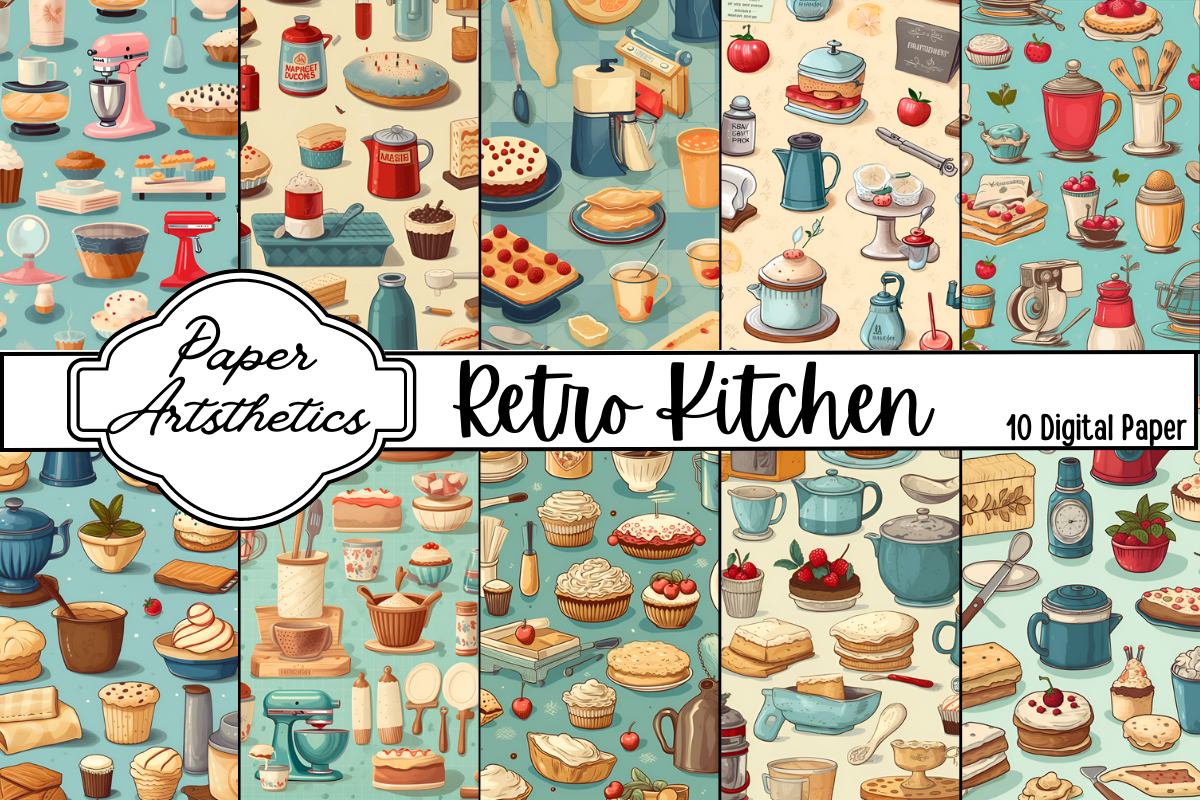 Retro Kitchen Digital Paper | Graphic Patterns ~ Creative Market