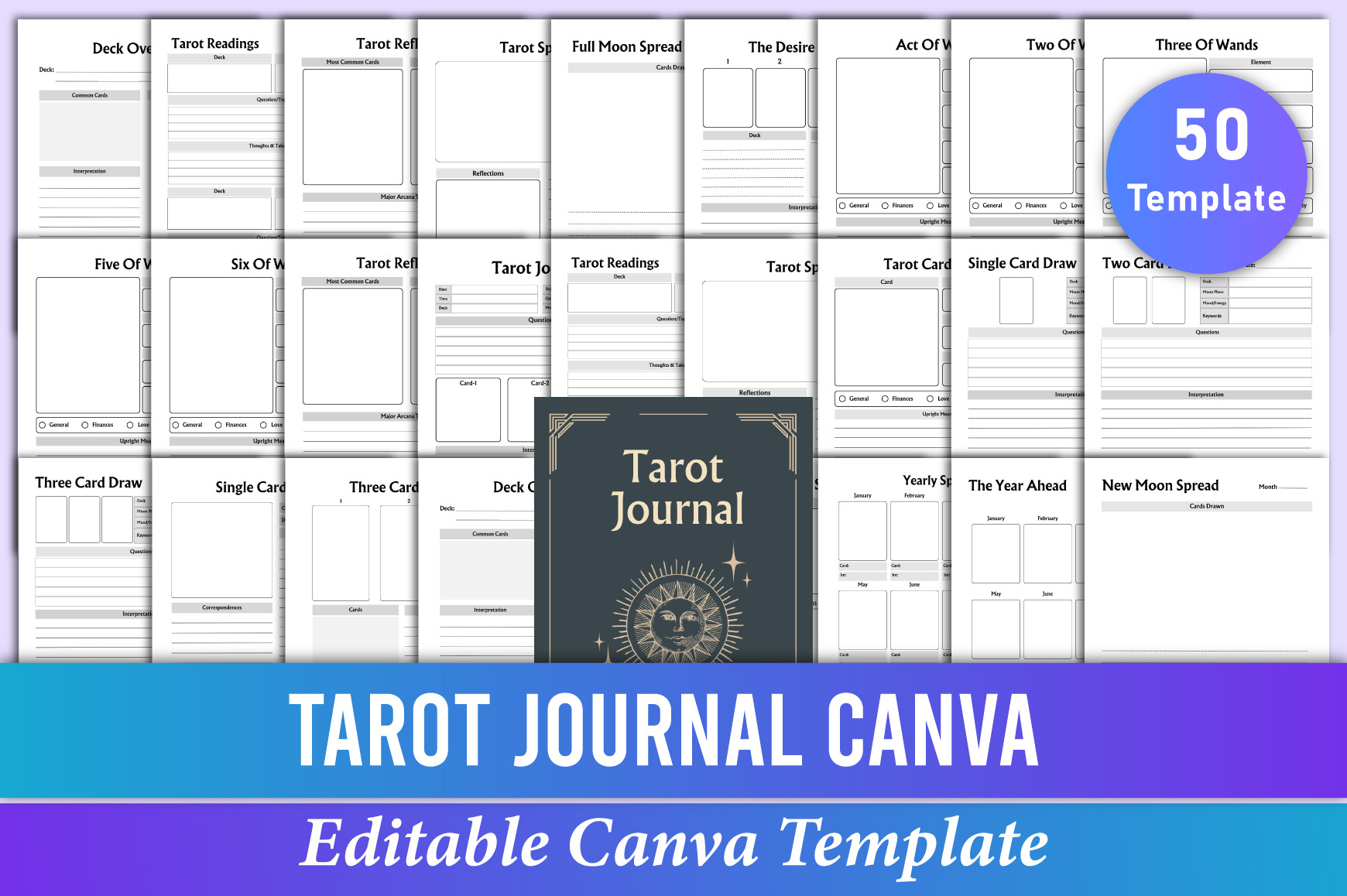 Magical Tarot Planner KDP Interior Template Vector Download