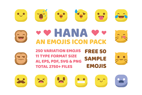 Hana Emojis Icon Pack Pre Designed Illustrator Graphics Creative Market