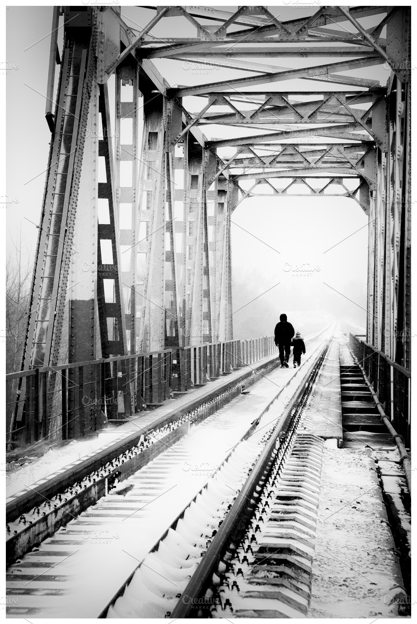 Bridge and two figures | People Images ~ Creative Market