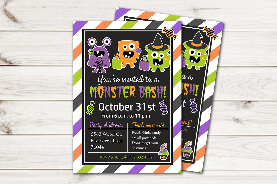 Kids Halloween Invitation Monsters | Invitation Templates ~ Creative Market