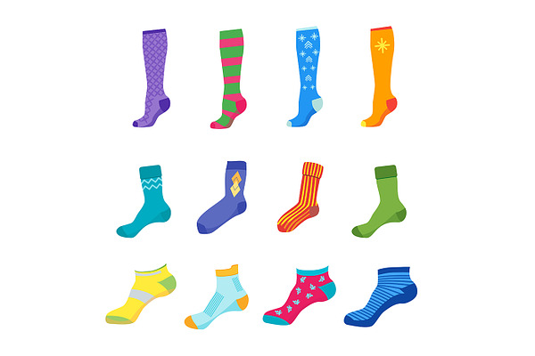 Colorful socks set vector | Pre-Designed Illustrator Graphics ...